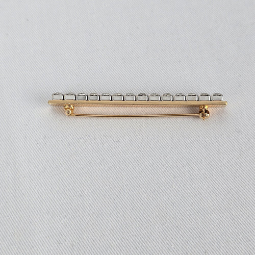 Vintage Gold Tone Rhinestone Bar Brooch – Classic Linear Crystal Pin
