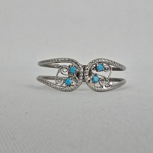 Vintage Silver Tone Turquoise Filigree Cuff Hinge Bracelet