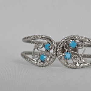 Vintage Silver Tone Turquoise Filigree Cuff Hinge Bracelet