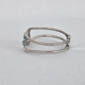 Vintage Silver Tone Turquoise Filigree Cuff Hinge Bracelet