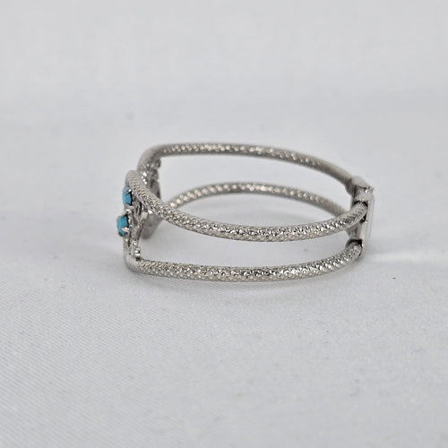 Vintage Silver Tone Turquoise Filigree Cuff Hinge Bracelet