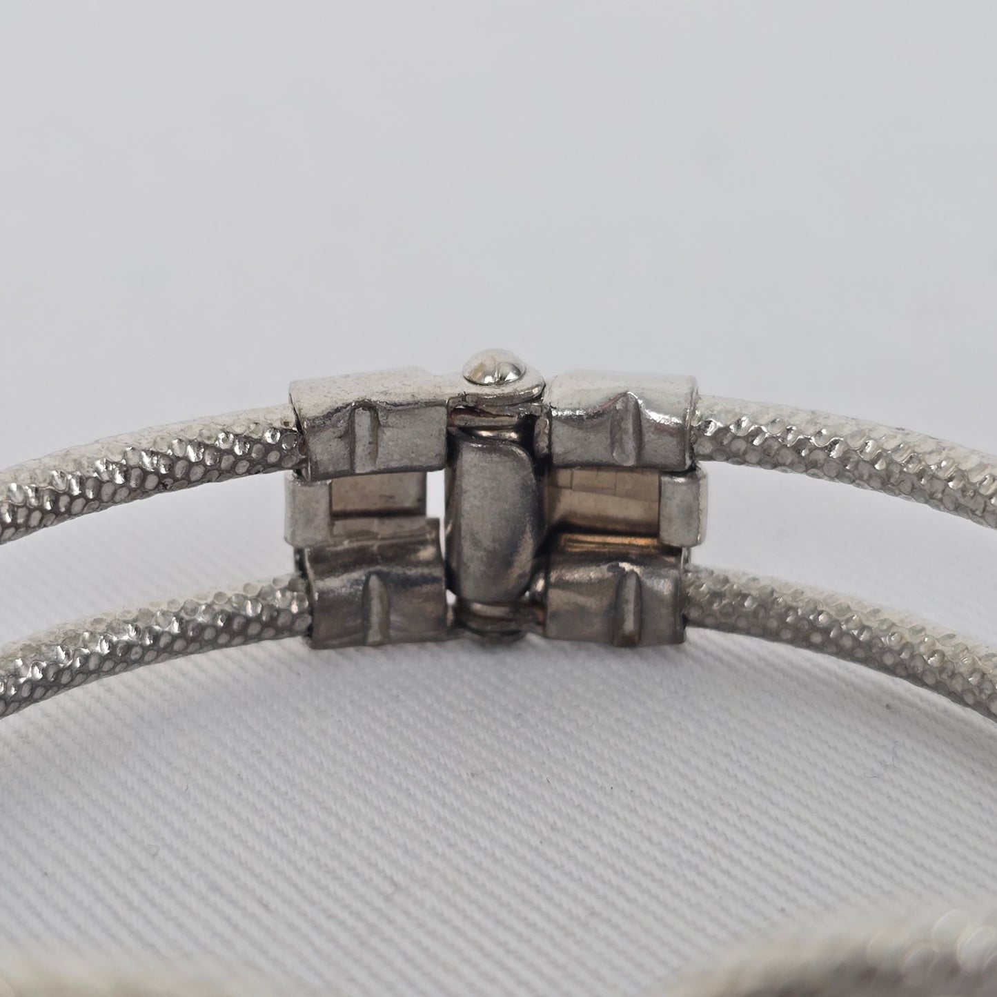 Vintage Silver Tone Turquoise Filigree Cuff Hinge Bracelet