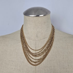 Vintage Gold Tone Chain Necklace Multi Strand Layered Chunky Statement Necklace