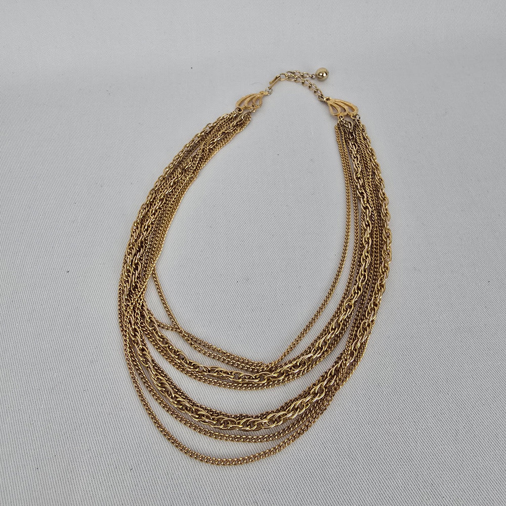 Vintage Gold Tone Chain Necklace Multi Strand Layered Chunky Statement Necklace