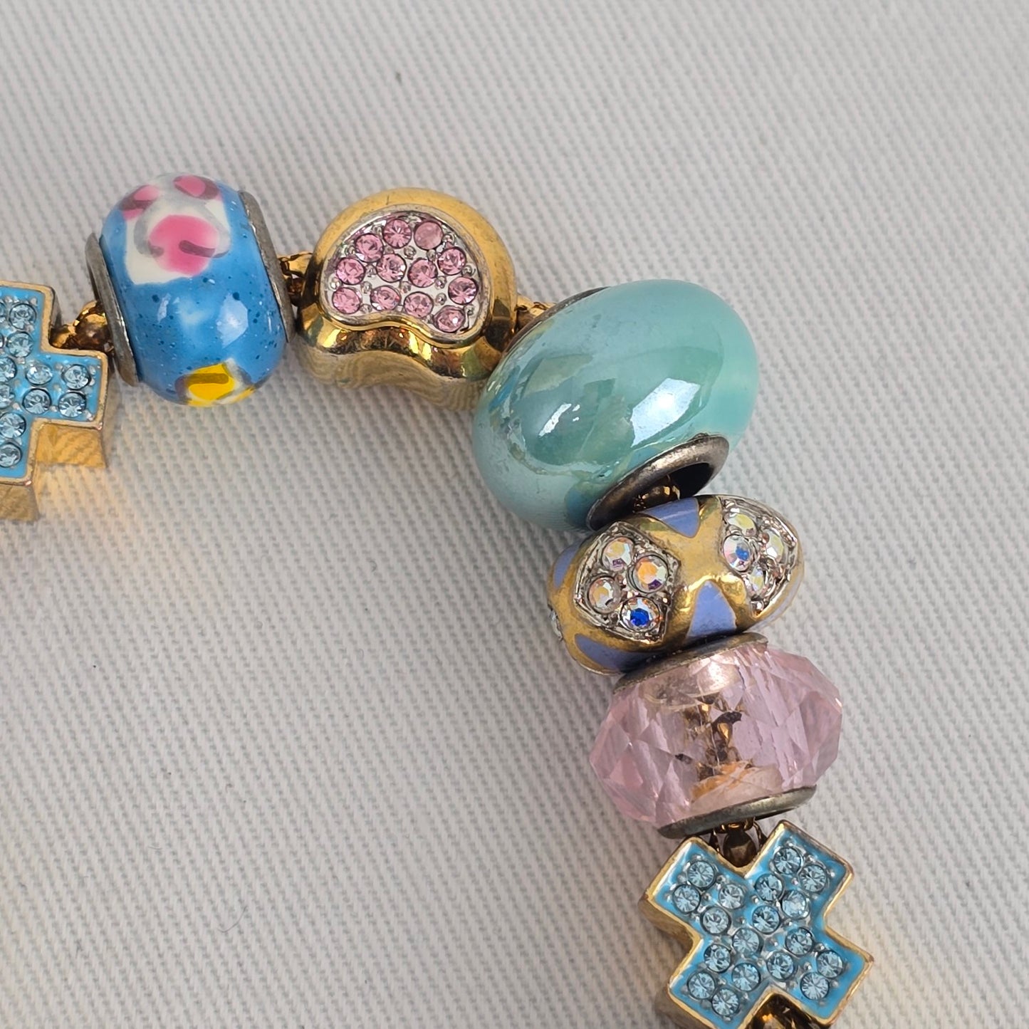 FAC Fifth Avenue Collection Charm Bracelet Gold Tone Heart Cross Beaded Crystal Bracelet