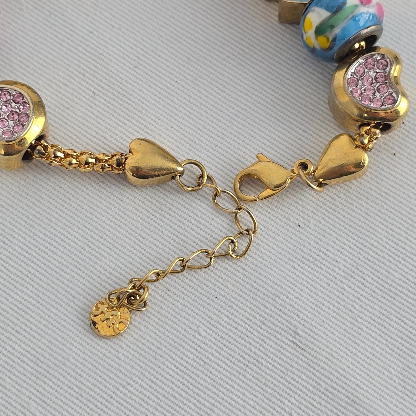 FAC Fifth Avenue Collection Charm Bracelet Gold Tone Heart Cross Beaded Crystal Bracelet