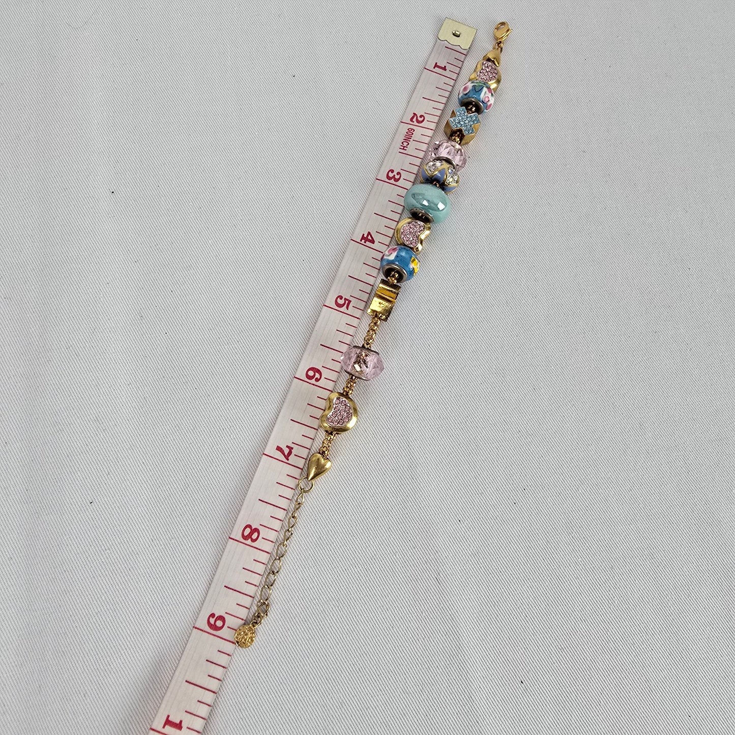 FAC Fifth Avenue Collection Charm Bracelet Gold Tone Heart Cross Beaded Crystal Bracelet