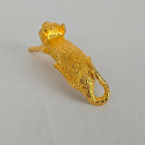 Ultra Craft Vintage Cat Brooch Gold Tone Figural Cat Pin Shoulder Brooch Green Eyes