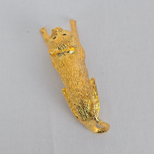 Ultra Craft Vintage Cat Brooch Gold Tone Figural Cat Pin Shoulder Brooch Green Eyes