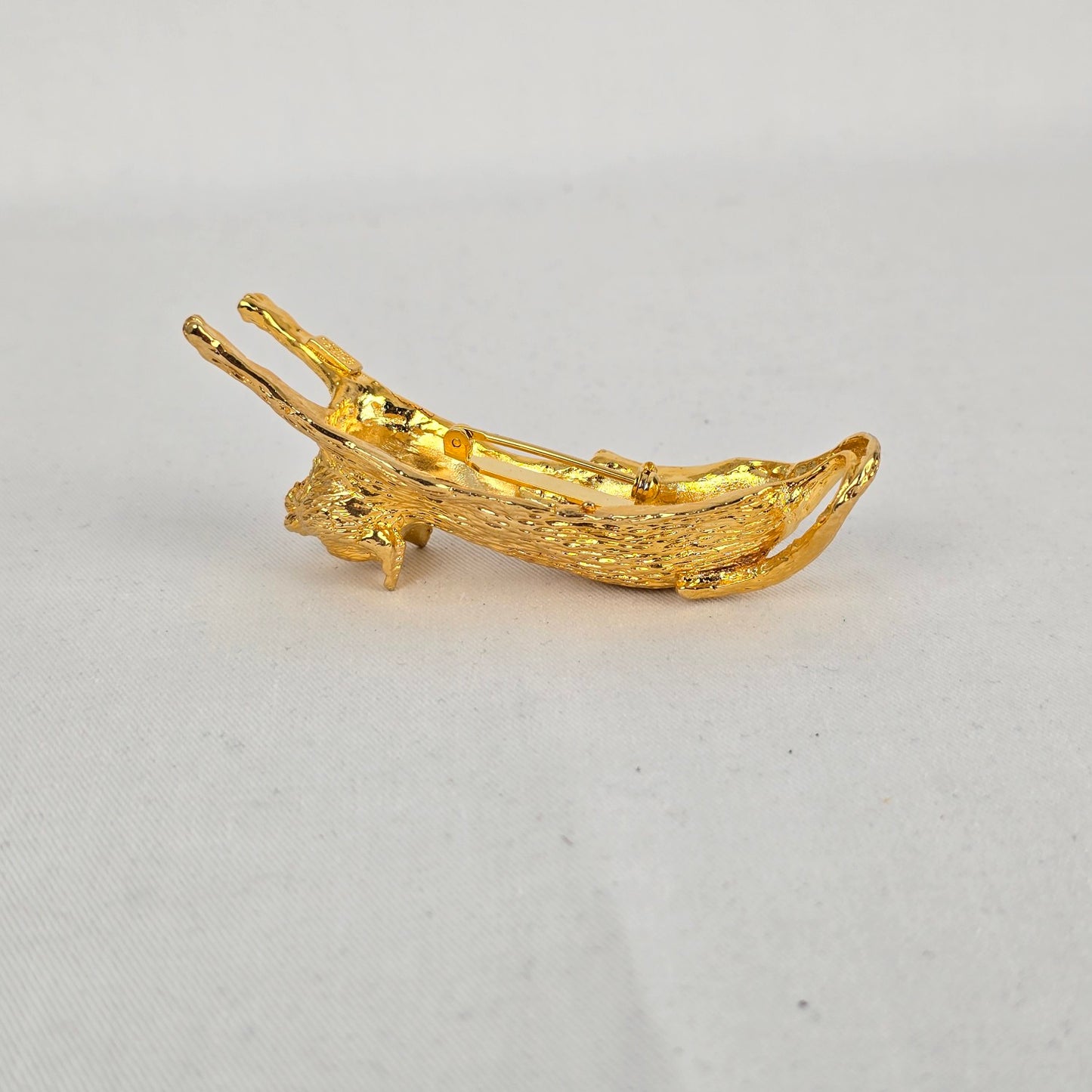 Ultra Craft Vintage Cat Brooch Gold Tone Figural Cat Pin Shoulder Brooch Green Eyes