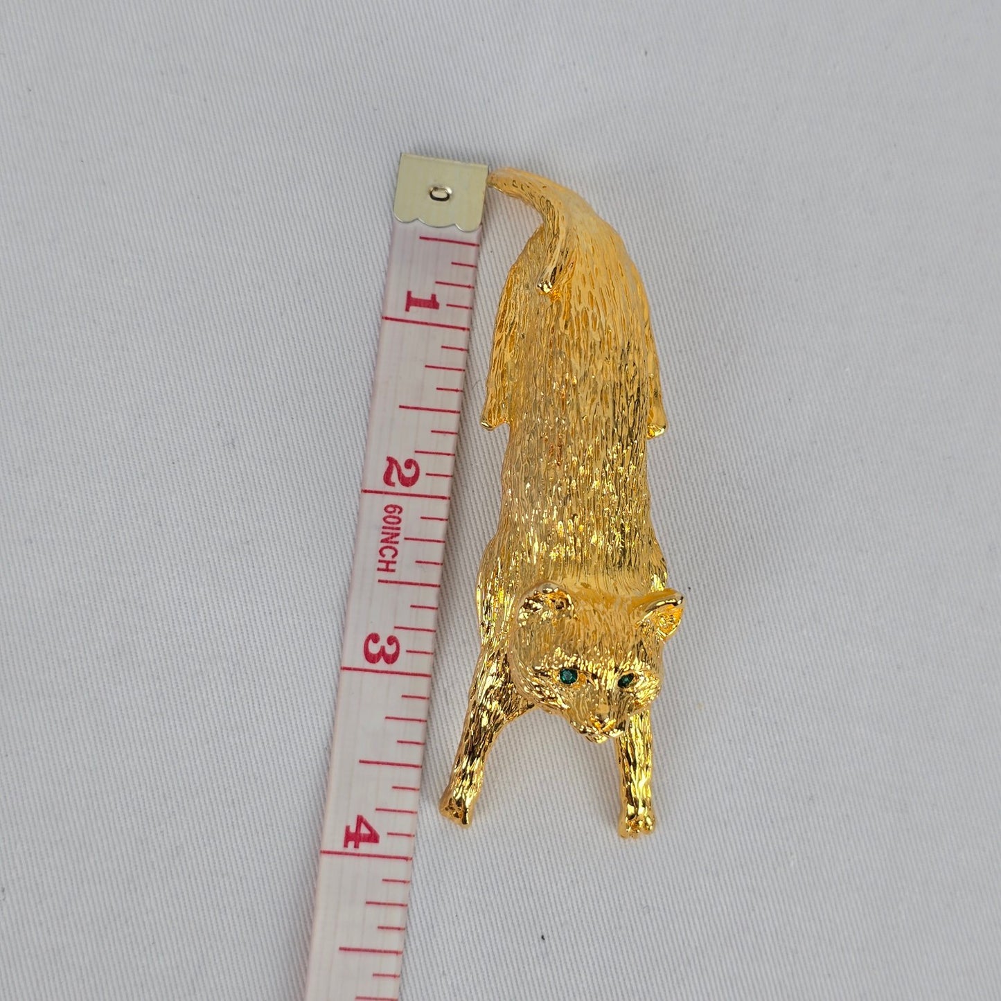 Ultra Craft Vintage Cat Brooch Gold Tone Figural Cat Pin Shoulder Brooch Green Eyes