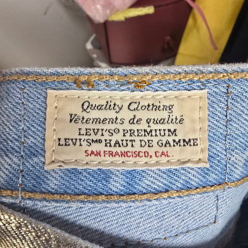Levi’s 501 Metallic Gold Jeans Mid Rise Straight Leg 90s Ankle Jeans Size 25