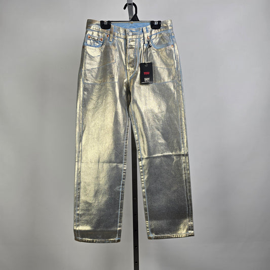 Levi’s 501 Metallic Gold Jeans Mid Rise Straight Leg 90s Ankle Jeans Size 25