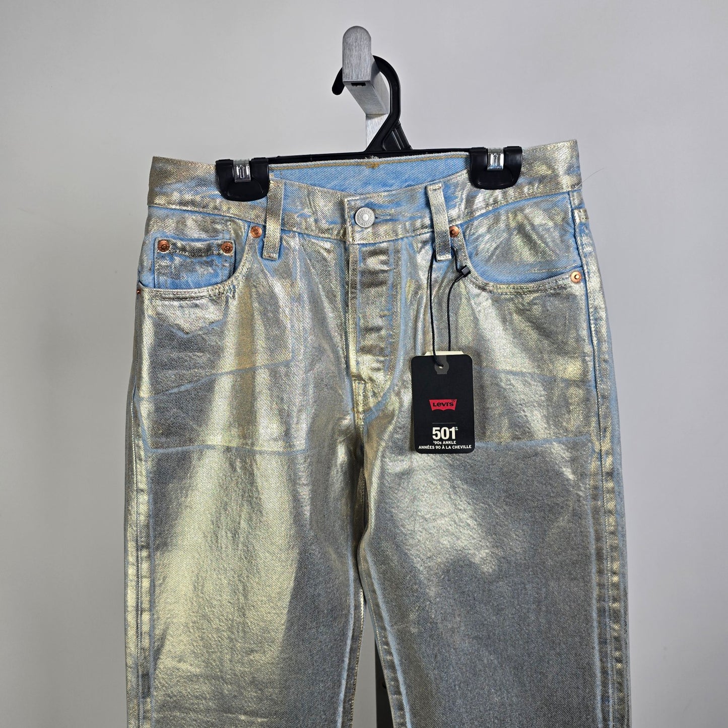 Levi’s 501 Metallic Gold Jeans Mid Rise Straight Leg 90s Ankle Jeans Size 25