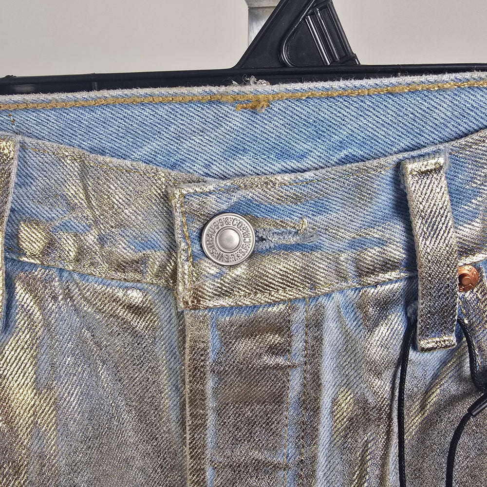 Levi’s 501 Metallic Gold Jeans Mid Rise Straight Leg 90s Ankle Jeans Size 25