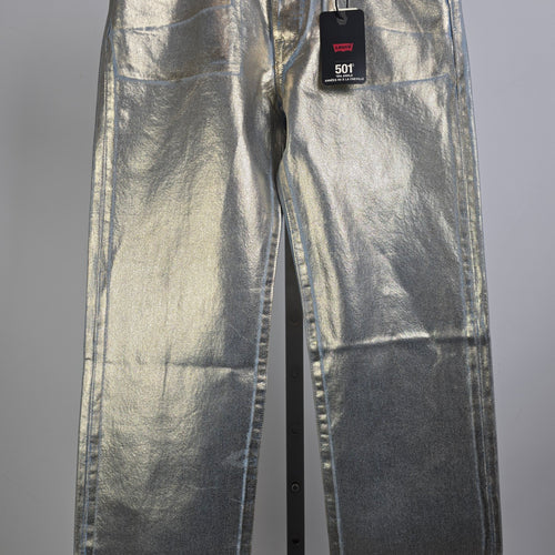 Levi’s 501 Metallic Gold Jeans Mid Rise Straight Leg 90s Ankle Jeans Size 25