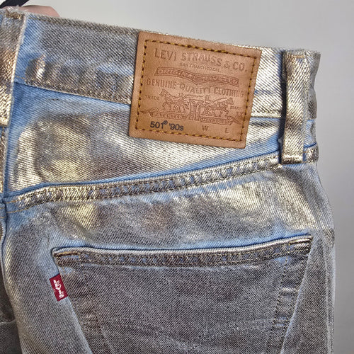 Levi’s 501 Metallic Gold Jeans Mid Rise Straight Leg 90s Ankle Jeans Size 25