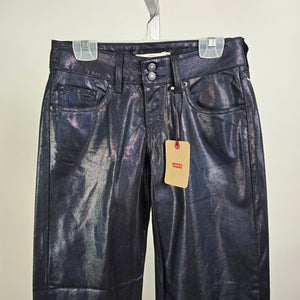 Levis Metallic Blue Jeans Iridescent Super Low Straight Leg Coated Denim Size 26
