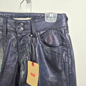 Levis Metallic Blue Jeans Iridescent Super Low Straight Leg Coated Denim Size 25