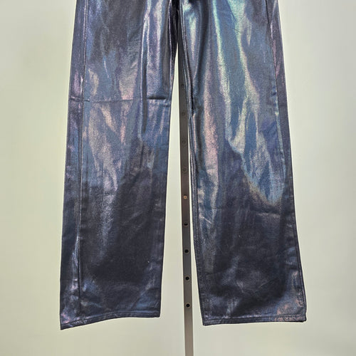 Levis Metallic Blue Jeans Iridescent Super Low Straight Leg Coated Denim Size 25