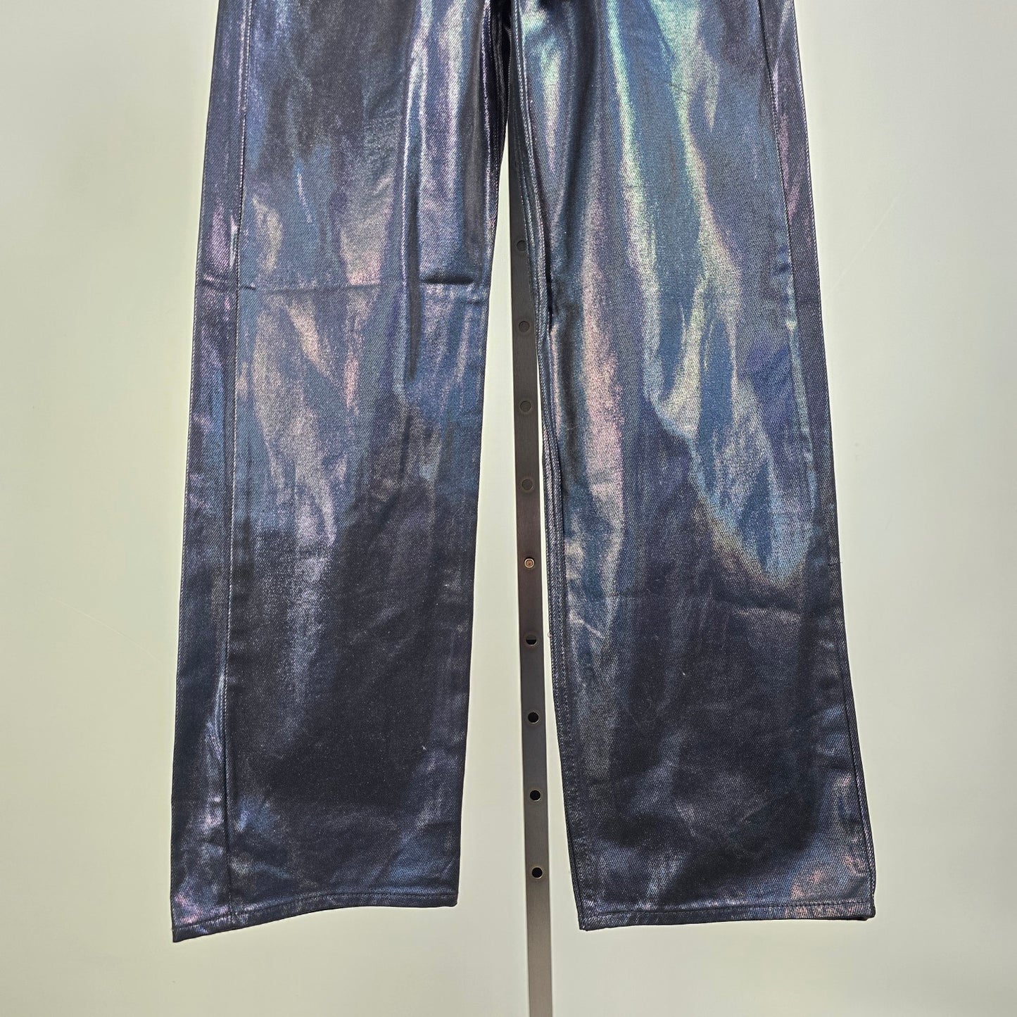 Levis Metallic Blue Jeans Iridescent Super Low Straight Leg Coated Denim Size 26