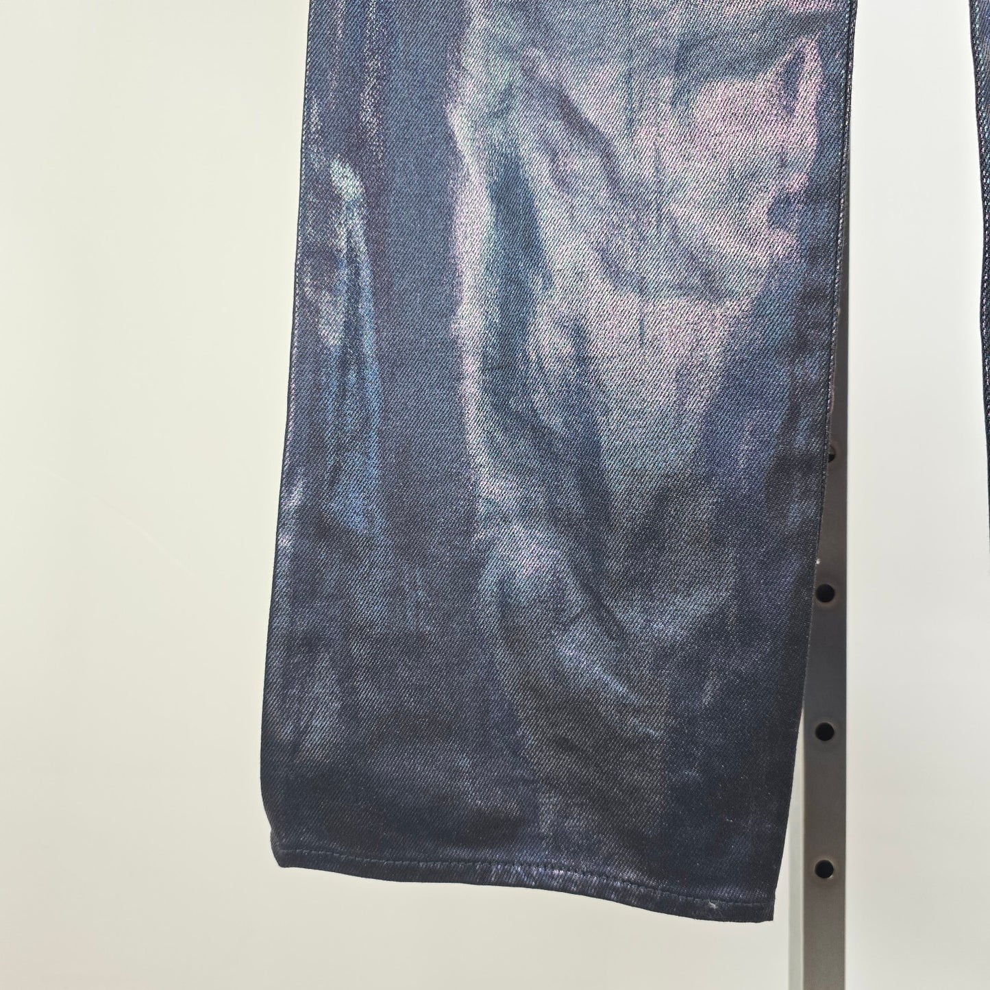 Levis Metallic Blue Jeans Iridescent Super Low Straight Leg Coated Denim Size 26