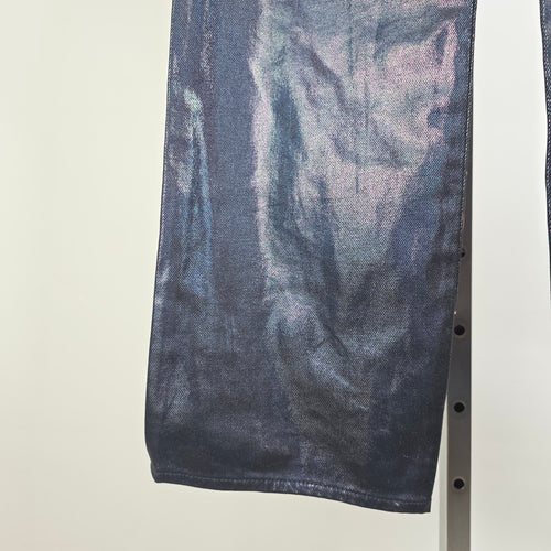 Levis Metallic Blue Jeans Iridescent Super Low Straight Leg Coated Denim Size 25