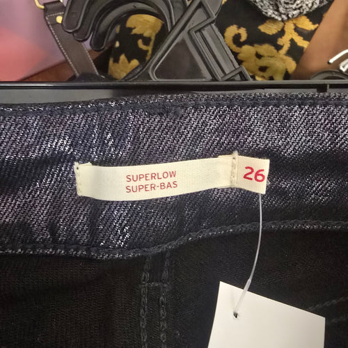 Levis Metallic Blue Jeans Iridescent Super Low Straight Leg Coated Denim Size 26