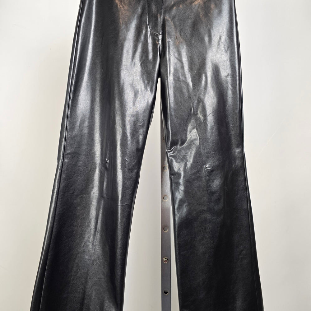 Vintage Le Chateau Girl Black Faux Leather Pants Wide Leg High Rise Size M