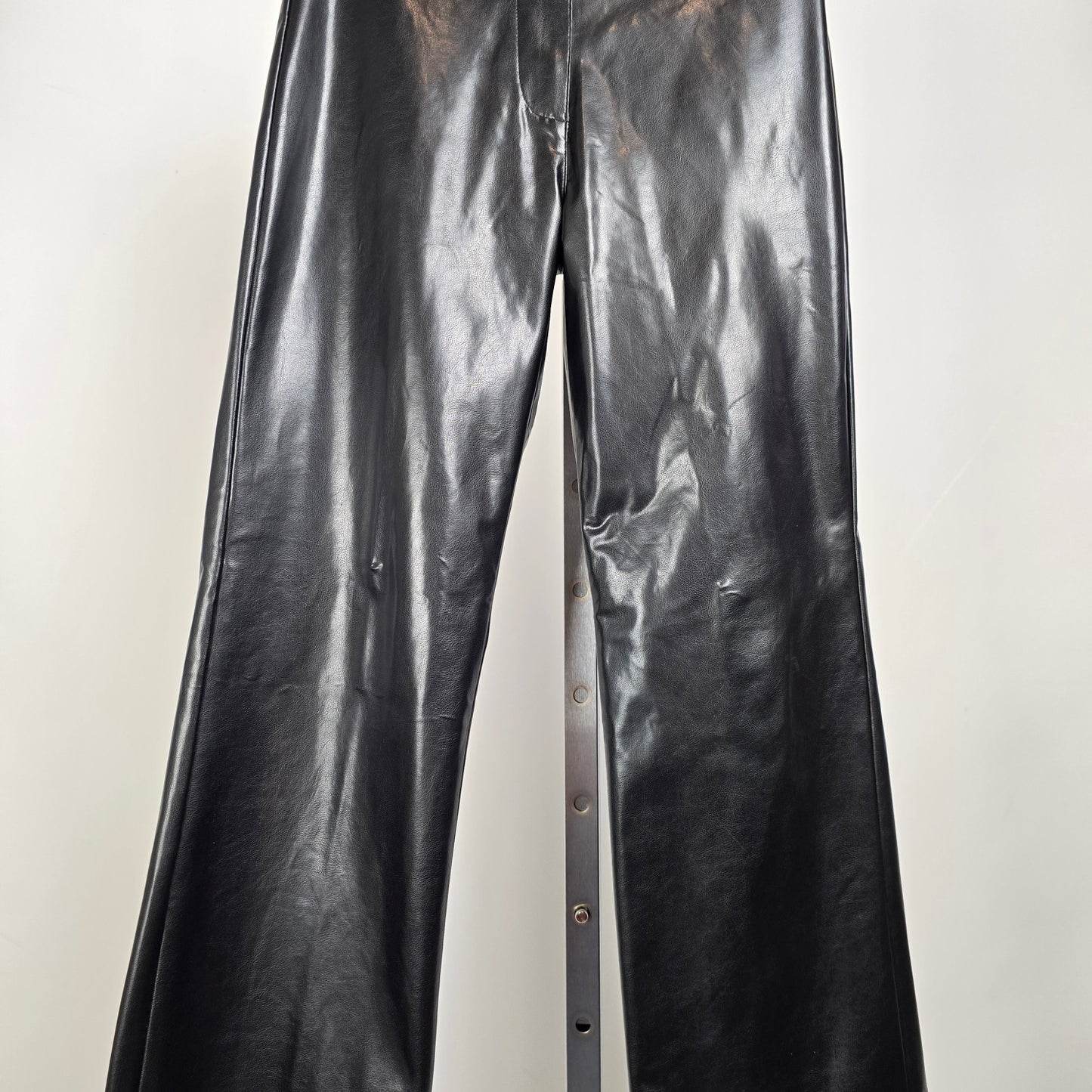 Vintage Le Chateau Girl Black Faux Leather Pants Wide Leg High Rise Size M