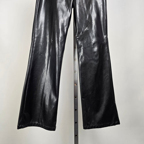 Vintage Le Chateau Girl Black Faux Leather Pants Wide Leg High Rise Size M