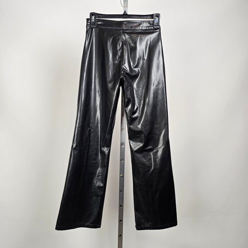 Vintage Le Chateau Girl Black Faux Leather Pants Wide Leg High Rise Size M