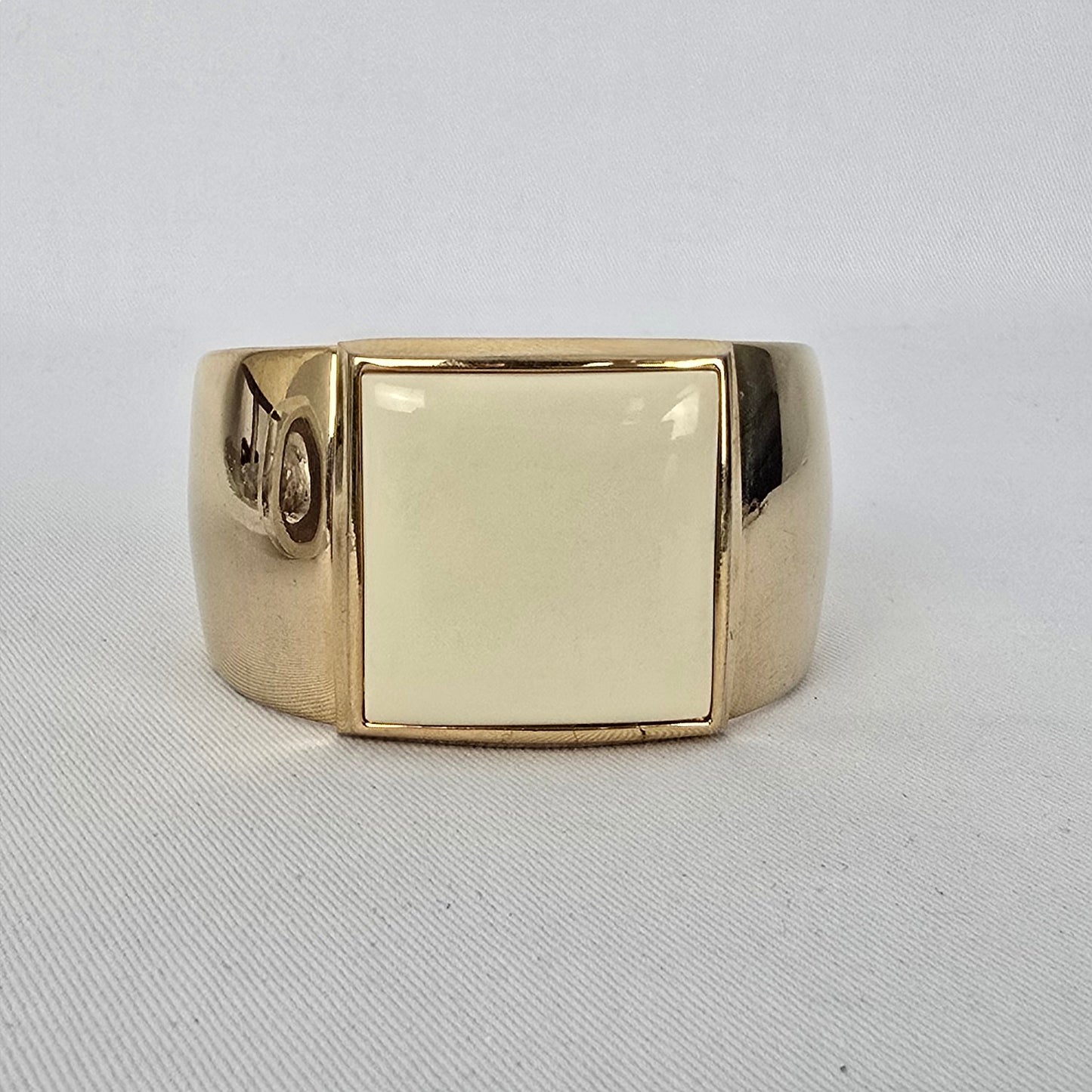 Vintage Avon Gold Tone Cuff Bracelet Wide Chunky Cream Inlay Statement Jewelry