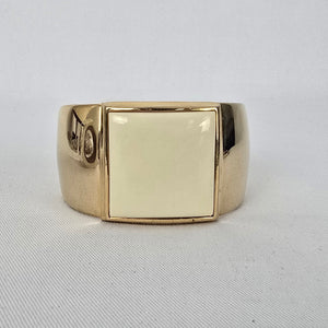 Vintage Avon Gold Tone Cuff Bracelet Wide Chunky Cream Inlay Statement Jewelry