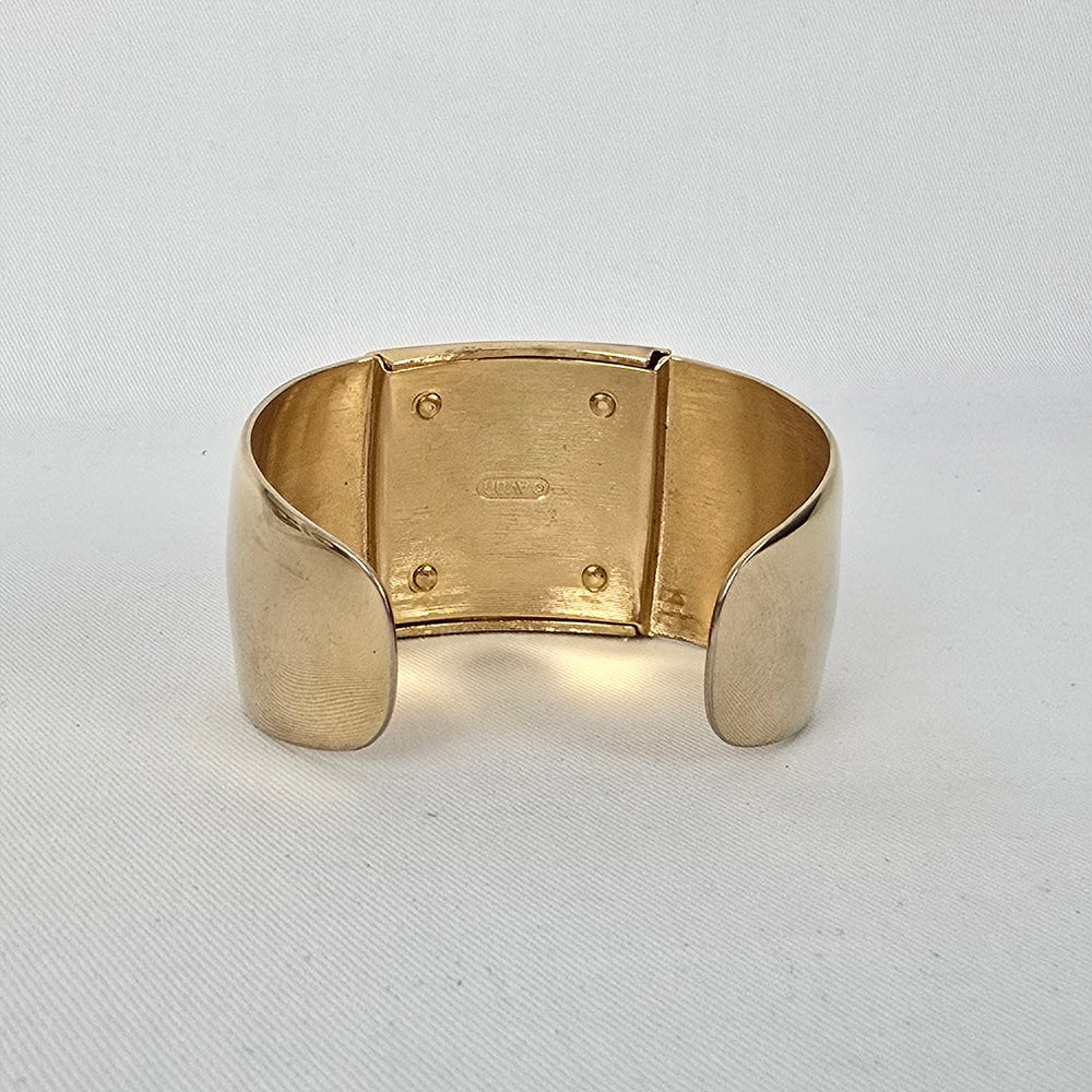 Vintage Avon Gold Tone Cuff Bracelet Wide Chunky Cream Inlay Statement Jewelry