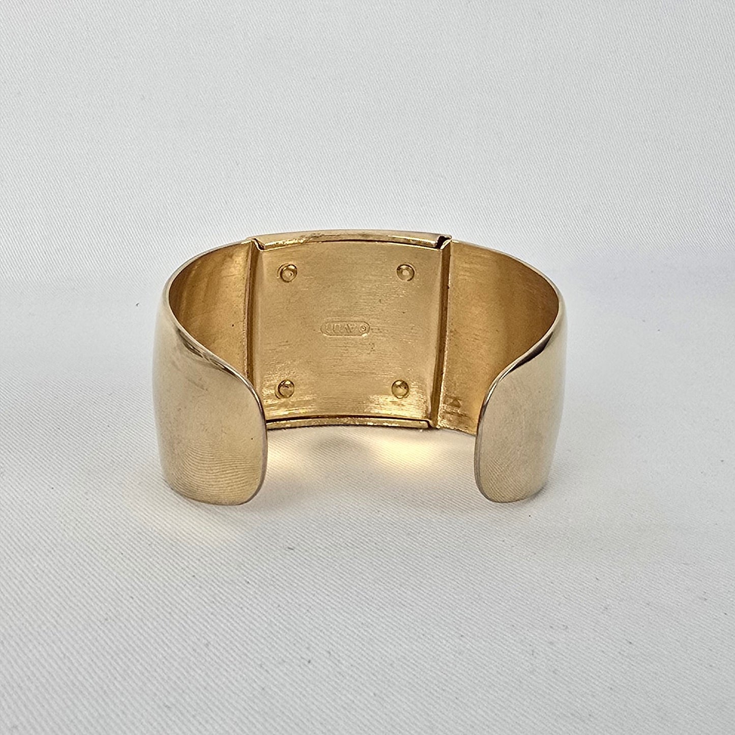 Vintage Avon Gold Tone Cuff Bracelet Wide Chunky Cream Inlay Statement Jewelry