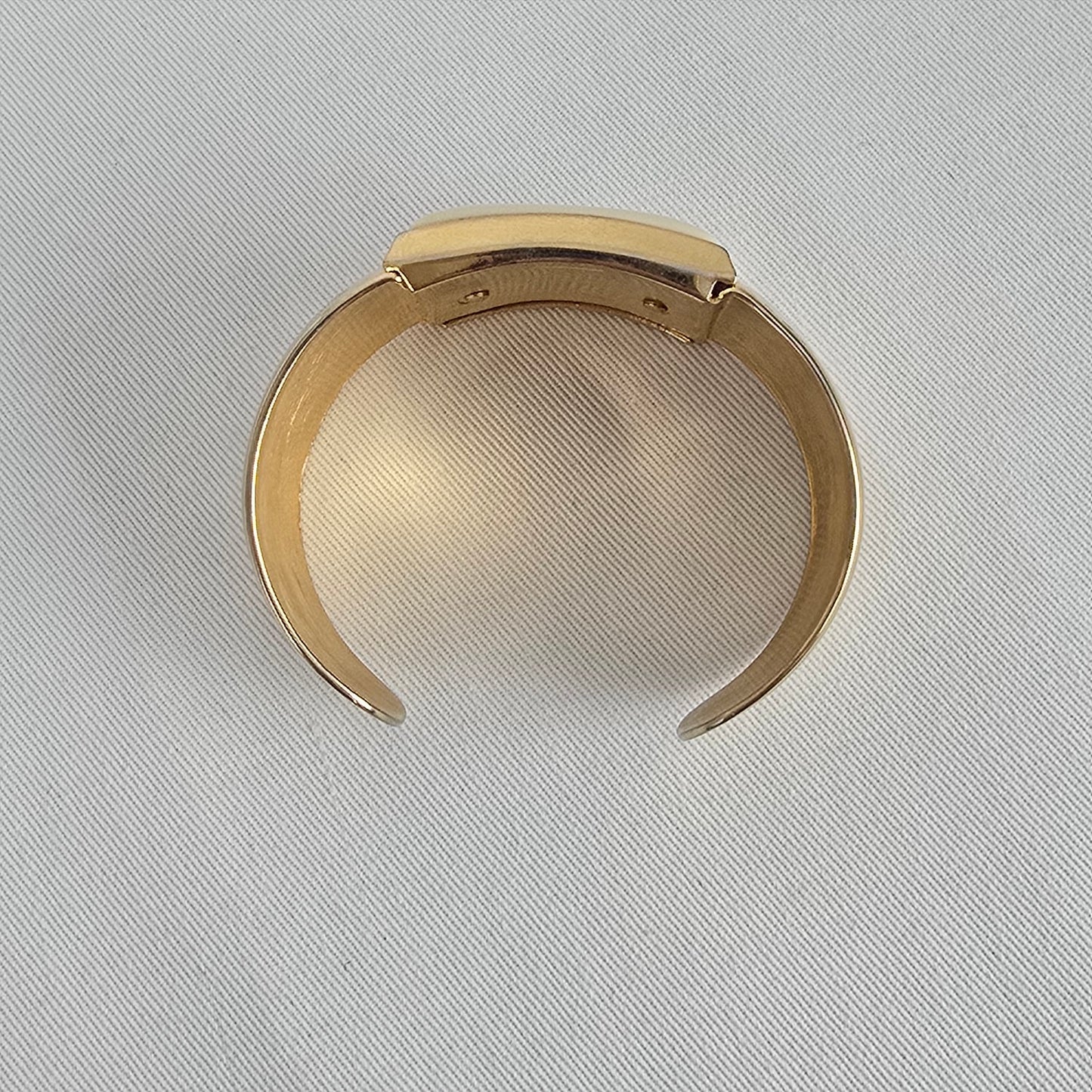 Vintage Avon Gold Tone Cuff Bracelet Wide Chunky Cream Inlay Statement Jewelry