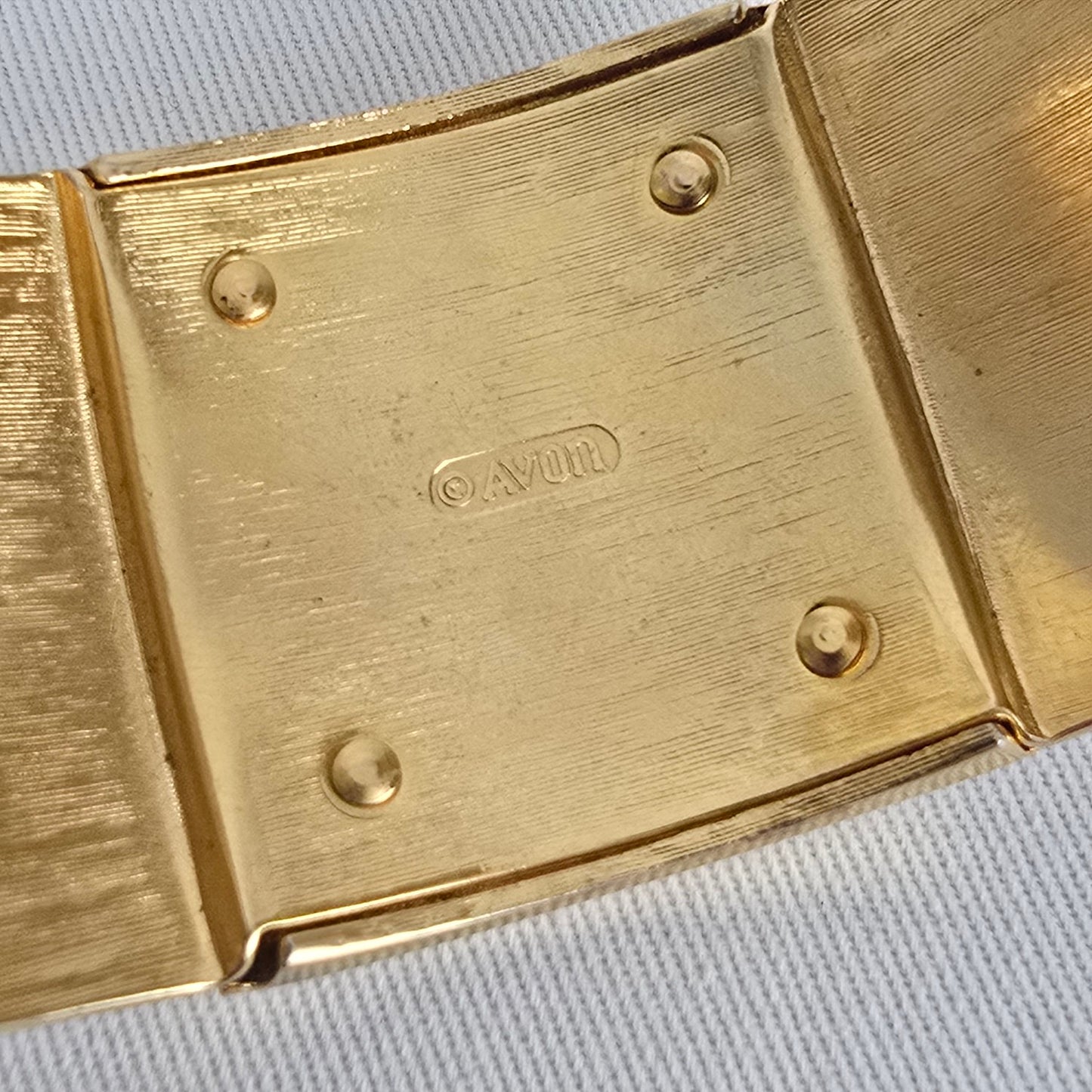 Vintage Avon Gold Tone Cuff Bracelet Wide Chunky Cream Inlay Statement Jewelry