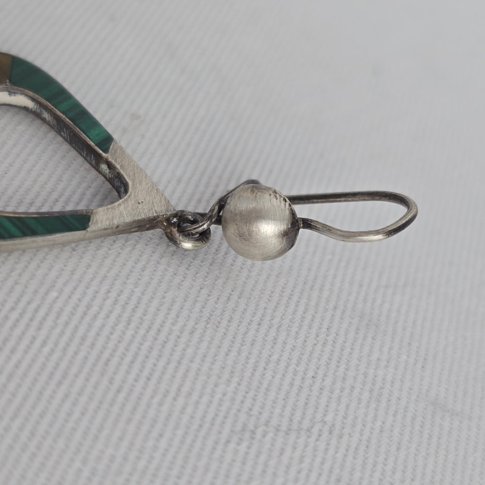 Vintage Taxco 925 Sterling Silver Dangle Earrings Mexico Tiger Eye Malachite Inlay