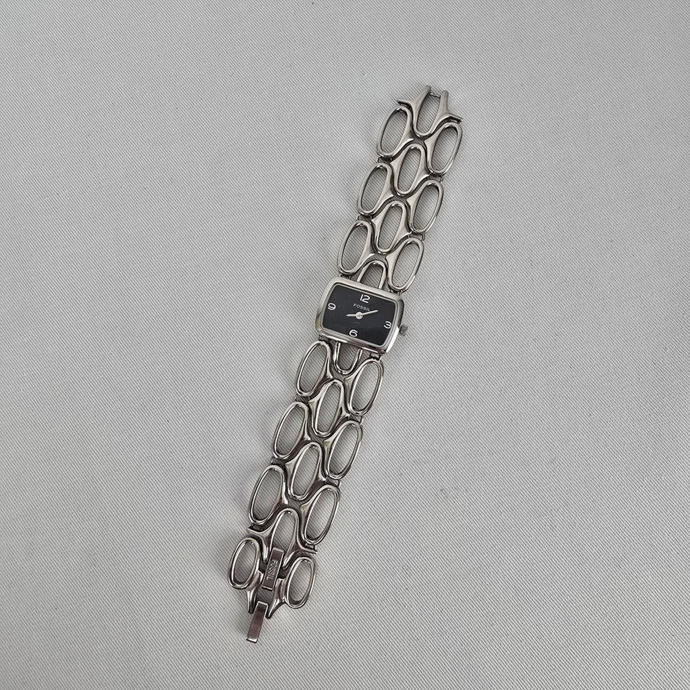 Fossil F2 Watch ES-1885 Stainless Steel Chunky Link Bracelet Watch Modern Silver Tone