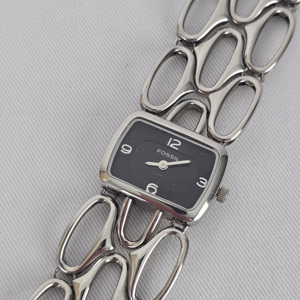 Fossil F2 Watch ES-1885 Stainless Steel Chunky Link Bracelet Watch Modern Silver Tone