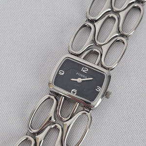 Fossil F2 Watch ES-1885 Stainless Steel Chunky Link Bracelet Watch Modern Silver Tone