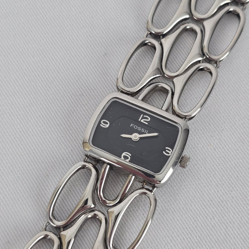 Fossil F2 Watch ES-1885 Stainless Steel Chunky Link Bracelet Watch Modern Silver Tone