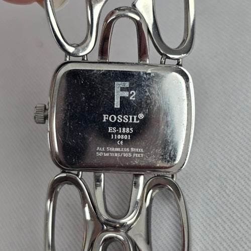 Fossil F2 Watch ES-1885 Stainless Steel Chunky Link Bracelet Watch Modern Silver Tone