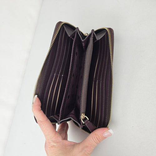 Kate Spade Burgundy Pebbled Leather Zip Around Wallet