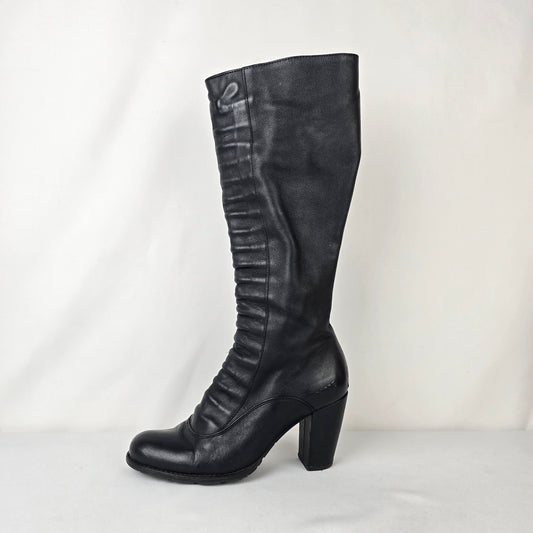Dkode Black Leather Knee High Boots Block Heel Riding Tall Boots Size 8