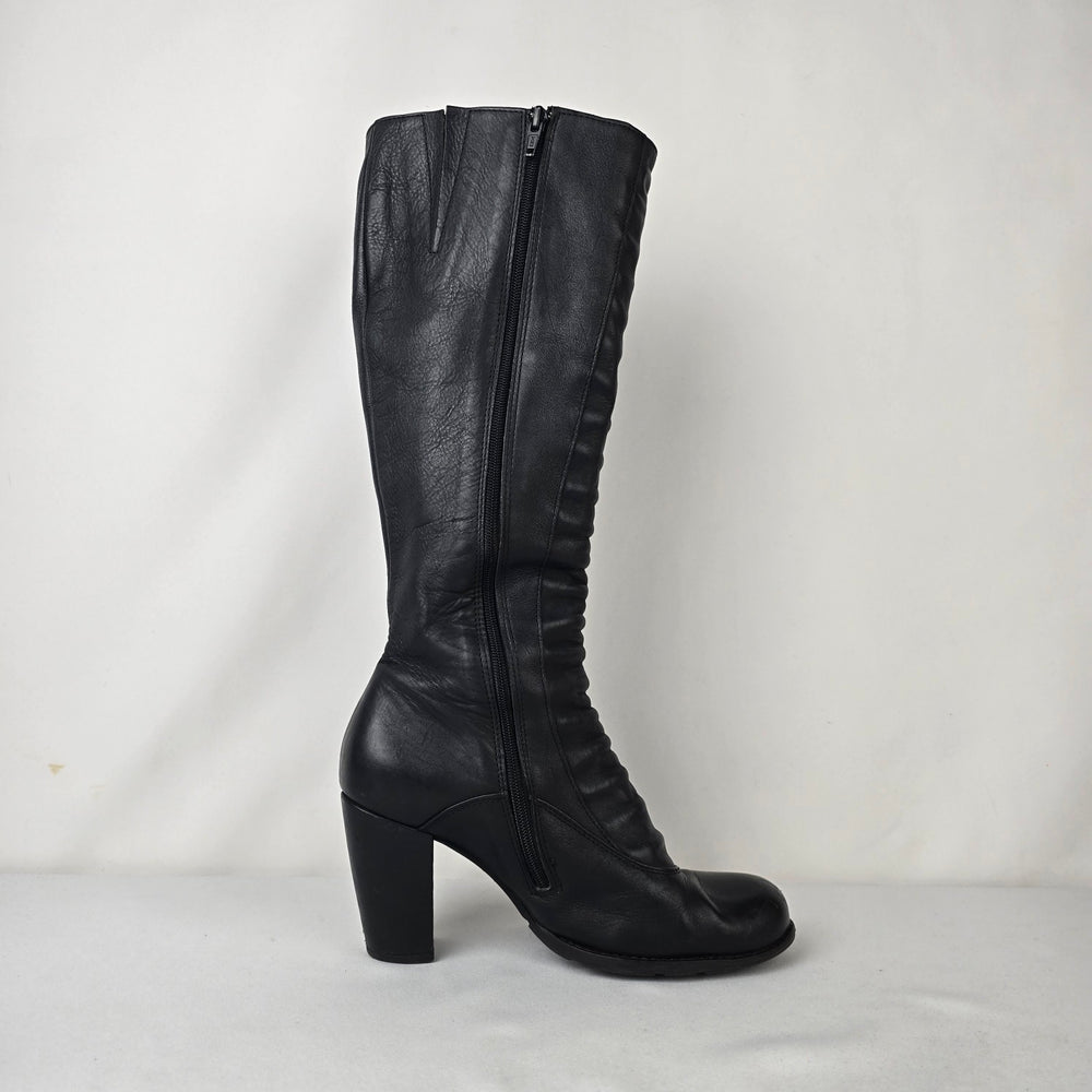 Dkode Black Leather Knee High Boots Block Heel Riding Tall Boots Size 8