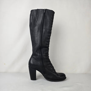 Dkode Black Leather Knee High Boots Block Heel Riding Tall Boots Size 8