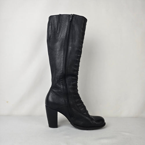 Dkode Black Leather Knee High Boots Block Heel Riding Tall Boots Size 8