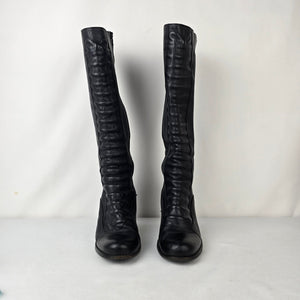 Dkode Black Leather Knee High Boots Block Heel Riding Tall Boots Size 8